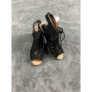 Earth Kristen Suede Leather Lace Up Block Heel Sandals Sz EU 36 Black Slingback